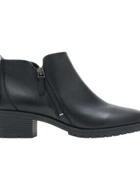 Hush Puppies Black Leather Hadley Side Zip Booties